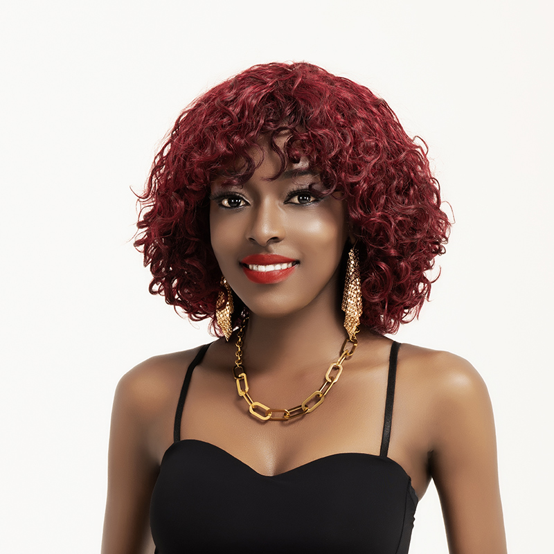 Deep curly Fringe Wig 12inch 99j red