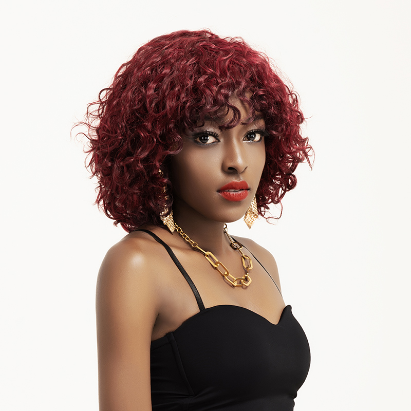 Deep curly Fringe Wig 12inch 99j red Deep curly Fringe Wig 12inch 99j red