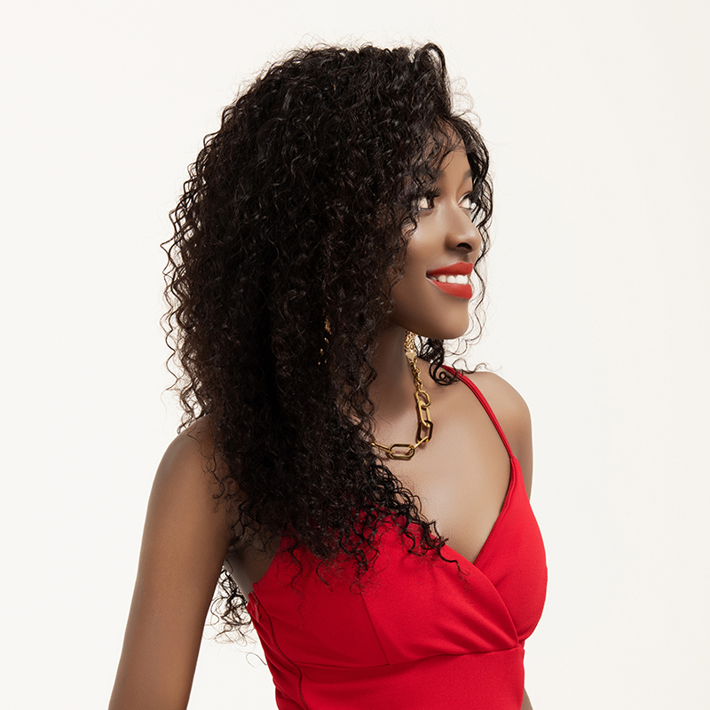 water curly full lace frontal wig 18inch black